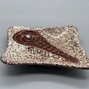 Mid Century Speckled Ceramic Ashtray Brown Retro Atomic Dish